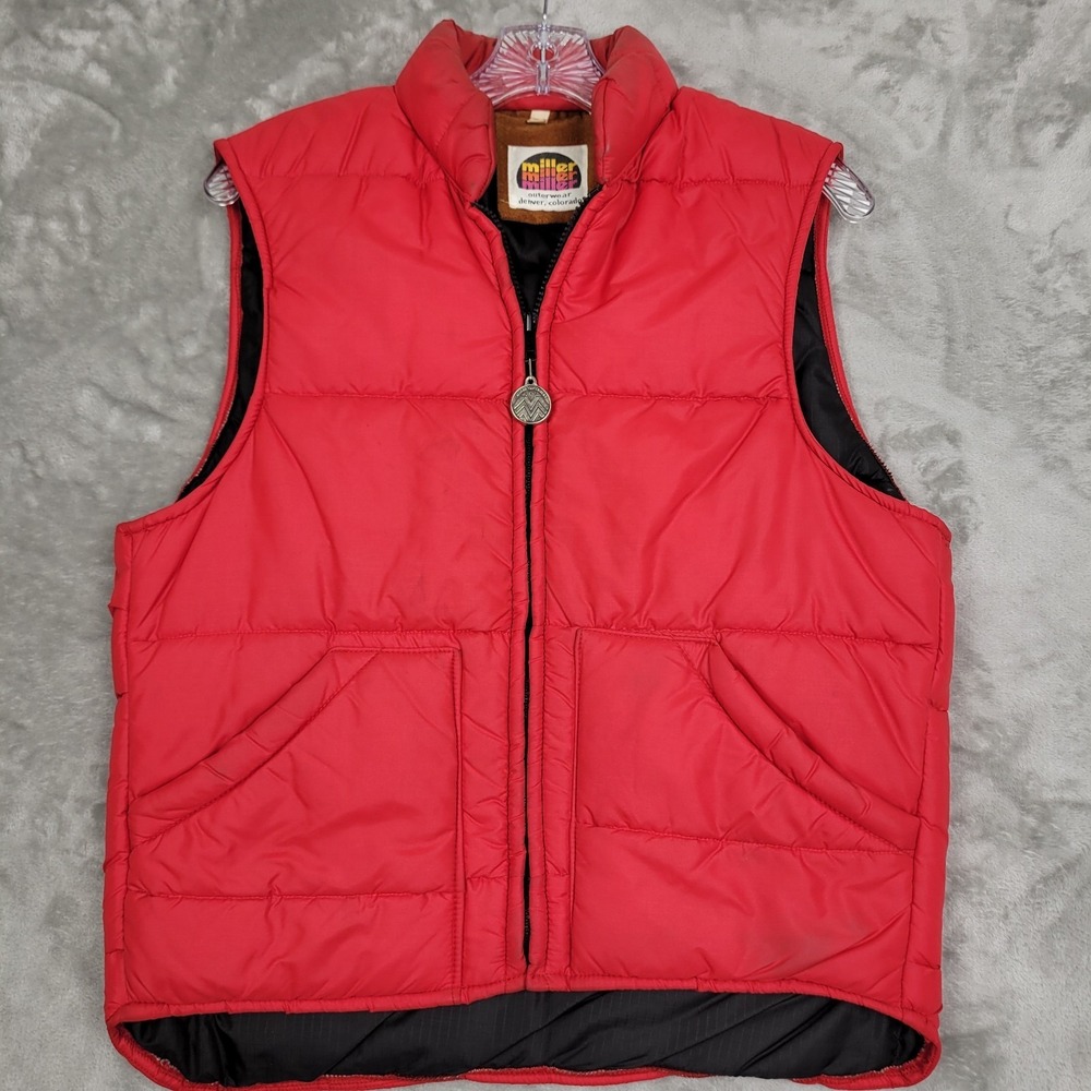 Miller Outerwear Denver Colorado Vintage Men's M Red Black Zip Vest Puffer USA